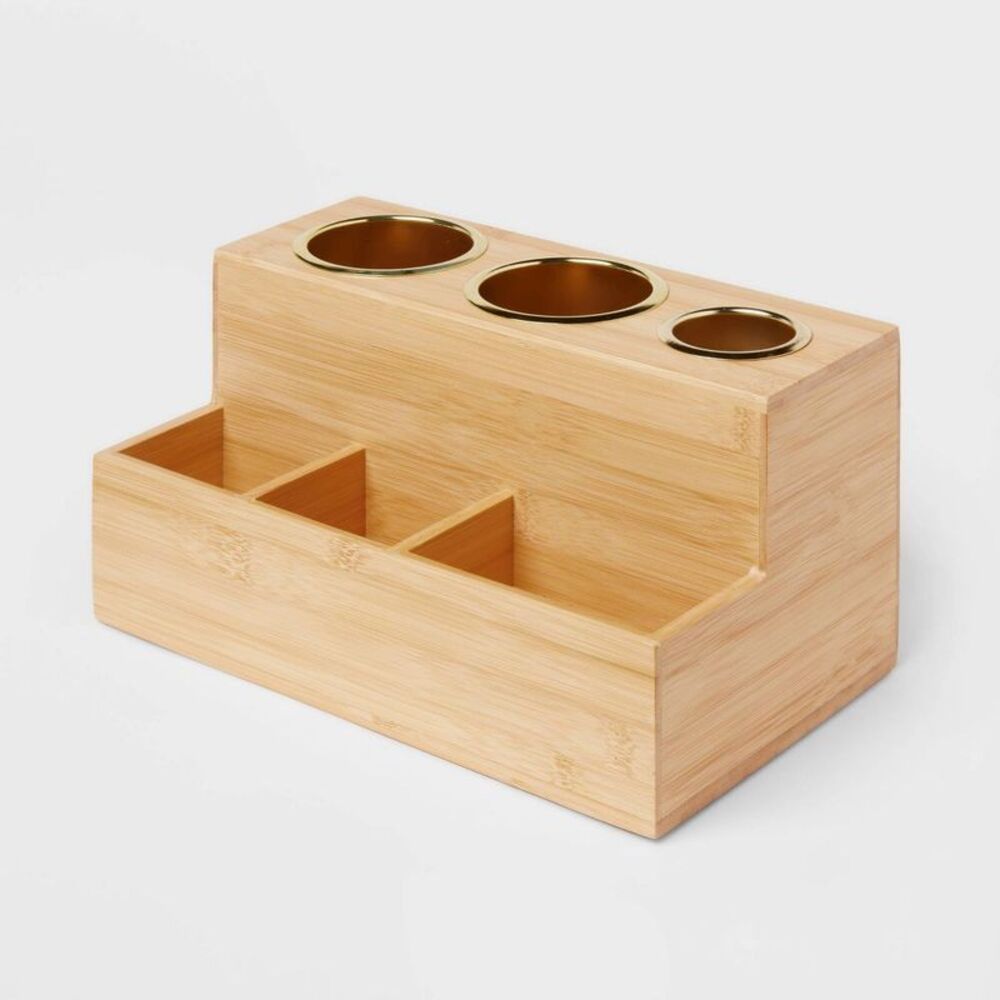 Brightroom - 12" x 7" x 6" Bamboo Hair Tools Organizer with 5pc Bamboo